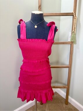 Sassy Shortcake Hot Pink Smocked Playdate Preppy Mini Dress Size Small NWT